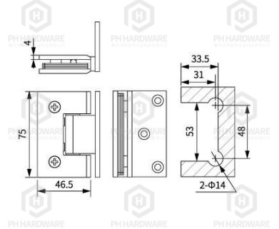 0513L (75mm) | 90° Offset Back Plate Wall Mounted Shower Hinge view 2