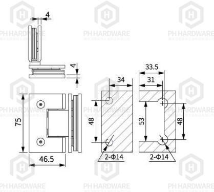 0513-90B (75mm) | 90° Glass-to-Glass Shower Hinge view 2