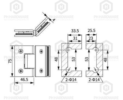 0513-135 (75mm) | 135° Glass-to-Glass Shower Hinge view 2