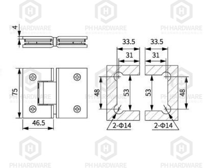 0513-180(75mm) | 180° Glass-to-Glass Shower Hinge view 2