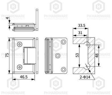 0514L (75mm) | Beveled Edge 90° Offset Back Plate Wall Mounted Shower Hinge view 2