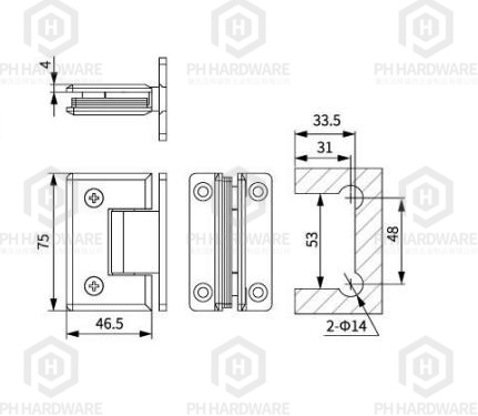 0514-90 (75mm) | 90° Glass-to-Glass Shower Hinge view 2