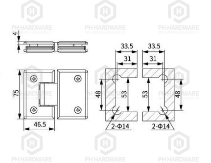 0514-180(75mm) | 180° Glass-to-Glass Shower Hinge view 2