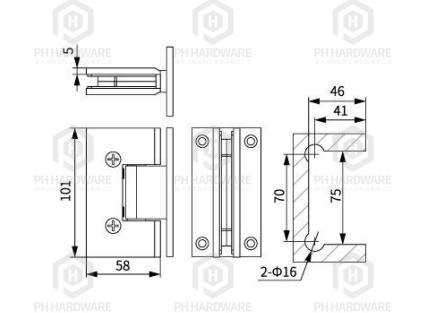 C8008-T (101mm) | 90° Full Back Plate Wall Mounted Shower Hinge view 2