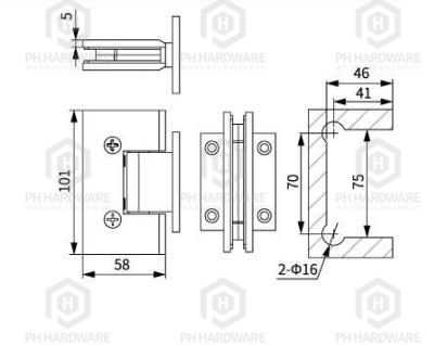 C8008-TA (101mm) | 90° Short Back Plate Wall Mounted Shower Hinge view 2