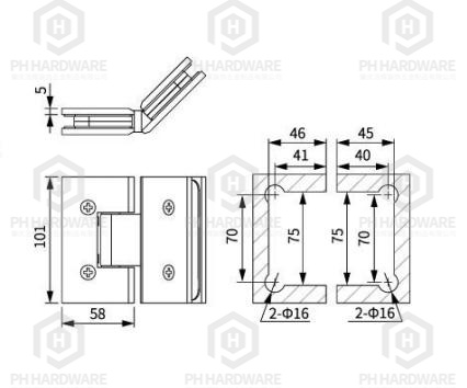 C8008-135 (101mm) | 135° Glass-to-Glass Shower Hinge view 2