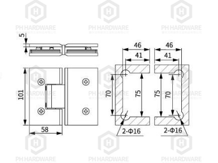 C8008-180(101mm) | 180° Glass-to-Glass Shower Hinge view 2