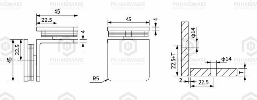 U159-90BR | 90 Degree Glass-to-Glass Fixed Panal Clamp view 2