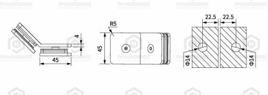 U159-135R | 135 Degree Glass-to-Glass Fixed Panal Clamp view 2